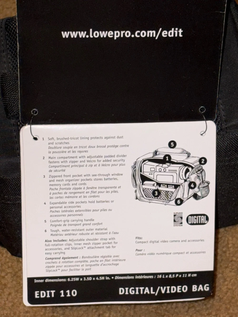 Lowepro Edit 110 Black Camera Bag with shoulder strap 6.25W x 3.5 x 4.5H inches